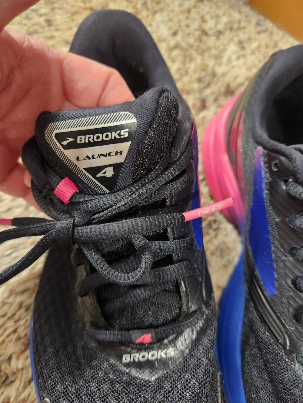 Brooks Launch 4 Black Running Sneakers with Blue & Pink  6.5